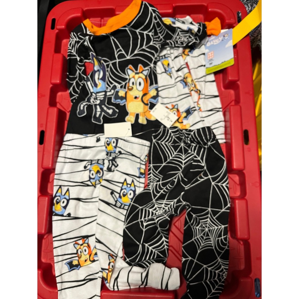 Bluey Halloween Pajamas 2-Pack Set Toddler 2T Skeleton Mummy Bingo Black White